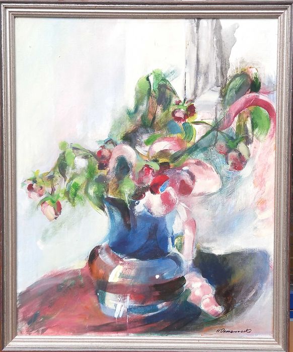 Martwa natura z różami, olej/płótno,  M. Omanowski