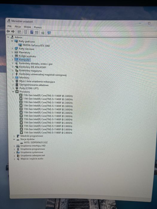 Komputer I5 11400F, RTX 3060, 32GB RAM, 512SSD M2