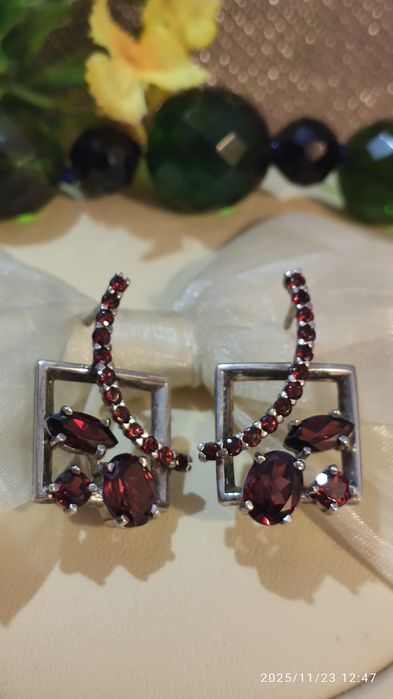 Серьги серебро, гранаты, винтаж, сережки срібні, вінтаж
