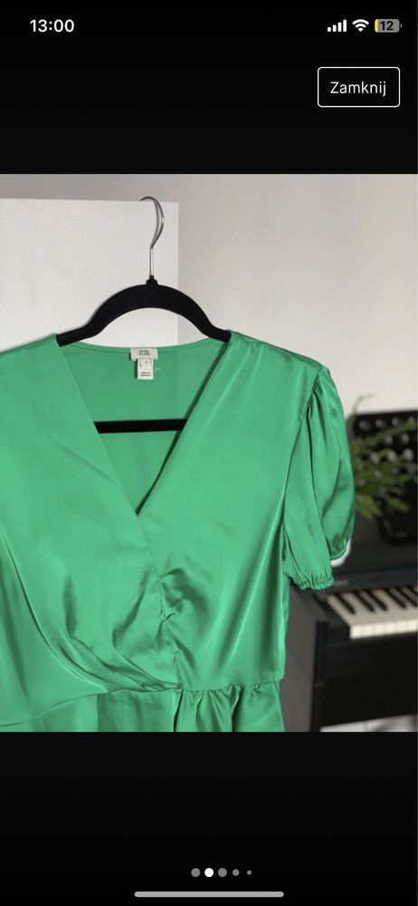 Elegancka bluzka satynowa zielona topshop