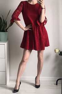 Piękna sukienka F&F s/m 36/38 seksowna koronkowa burgundowa czerwień