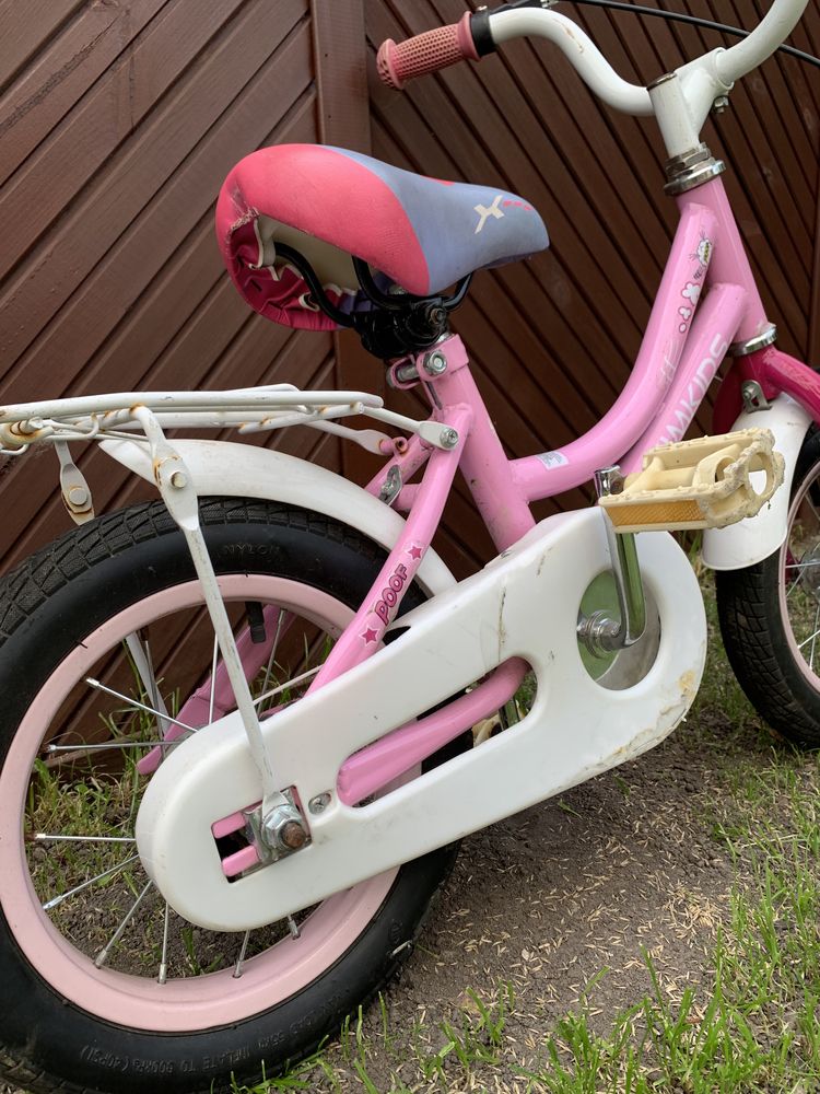 Rowerek dla dziewczynki Kimkids 12. Różowy plus boczne kółka.