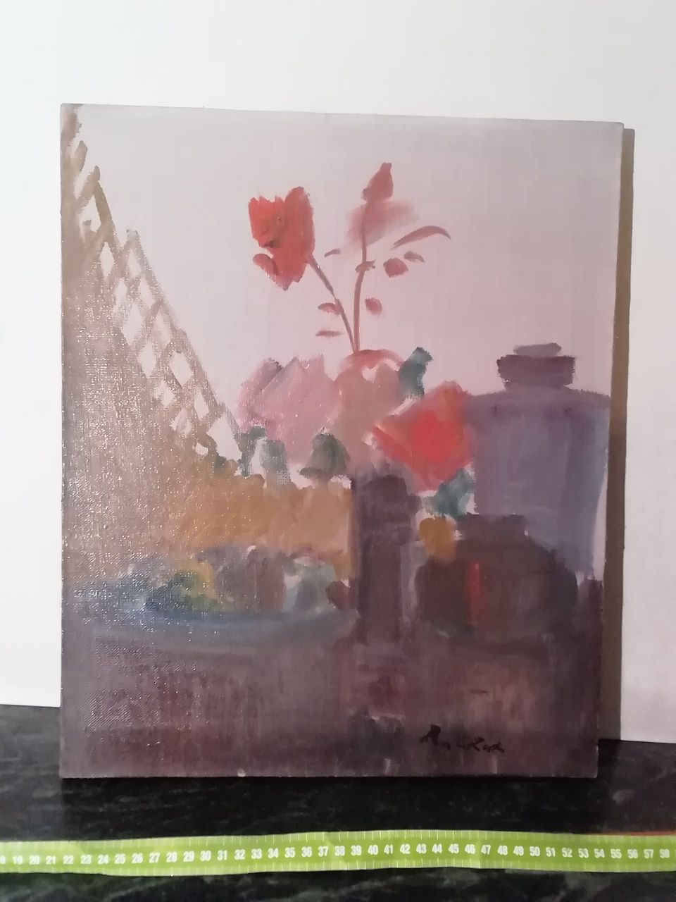 Obraz kwiaty sygn. Lizut R. Płótno olej wym. 30x50 cm. Ostatnie pracę