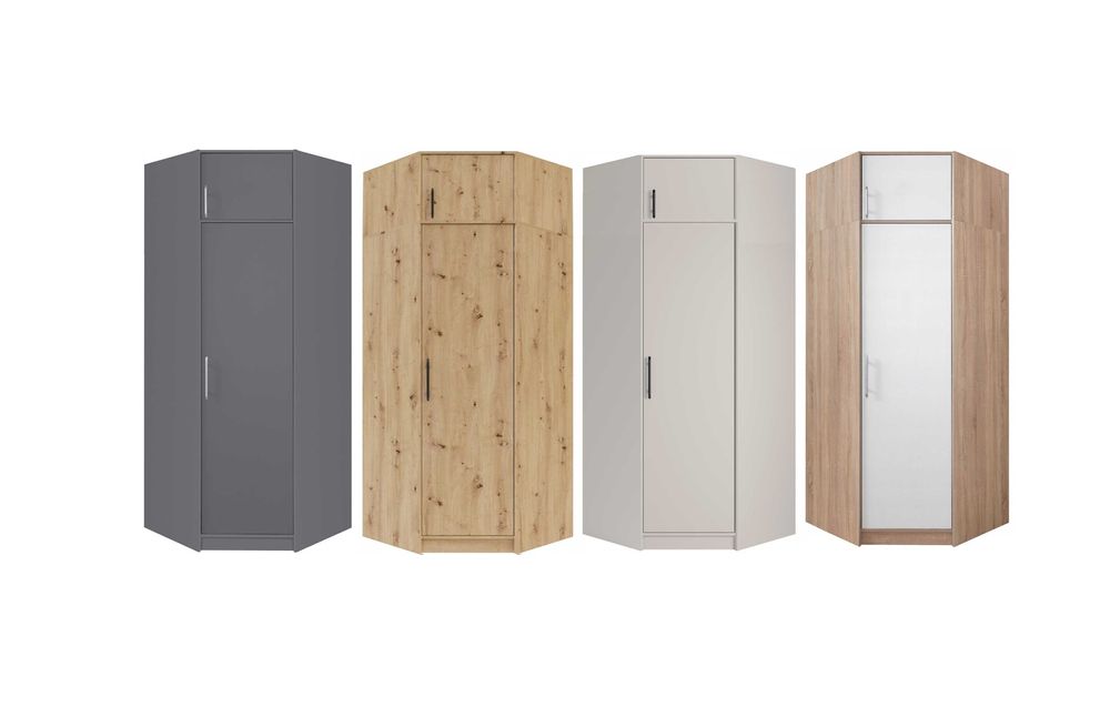 wysoka 230 cm szafa narożna z półkami dąb Kaszmir Antracyt sonoma HIT