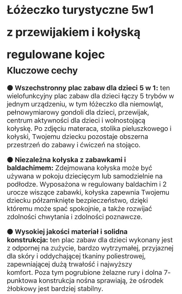 Lóżeczko turystyczne 5 w 1