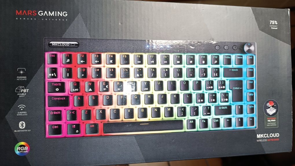 Teclado mecânico sem fios Mars Gaming MKCLOUDBRPT com switches vermelh