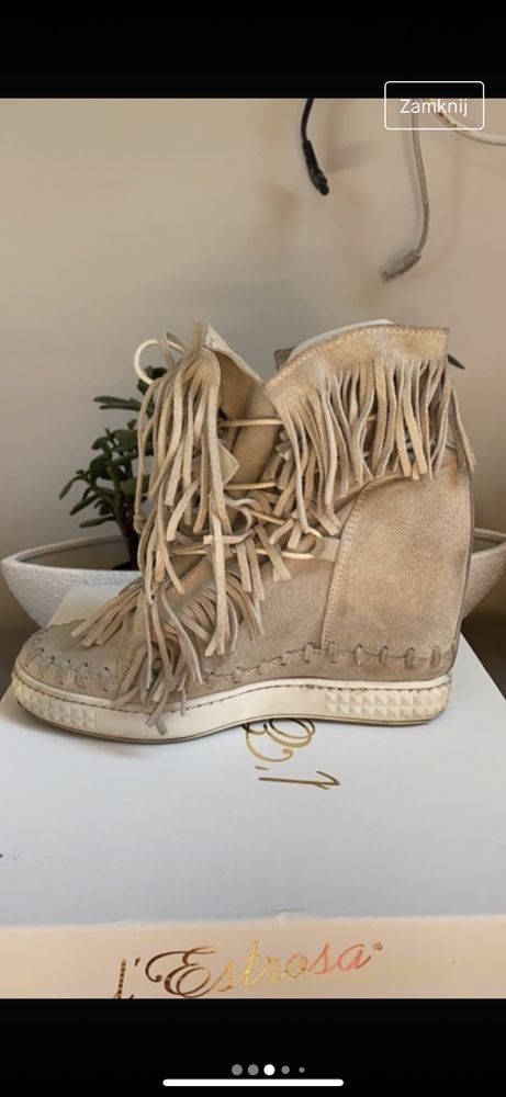 Buty sneakersy koturny wloskie- zamsz naturalny L’estrosa