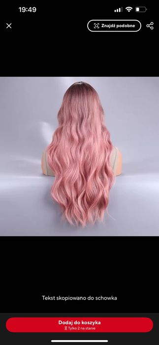 Nowa różowa peruka damska długa falowana kręcona z grzywką naturalna