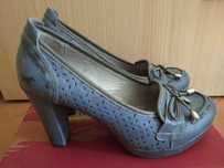 Buty damskie Mustang oryginalne, skórzane, obcas, w kolorze blue