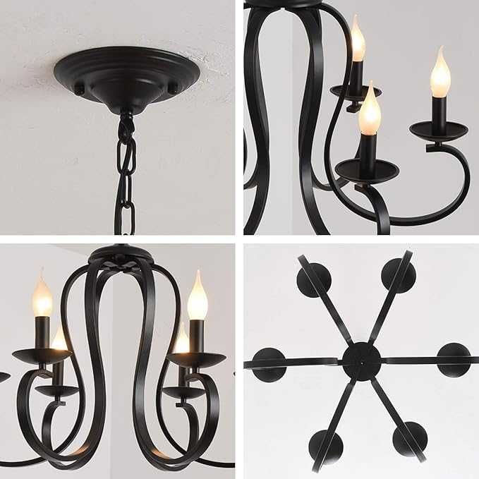 Czarny Eklektyczny Żyrandol w Stylu Francuskim
