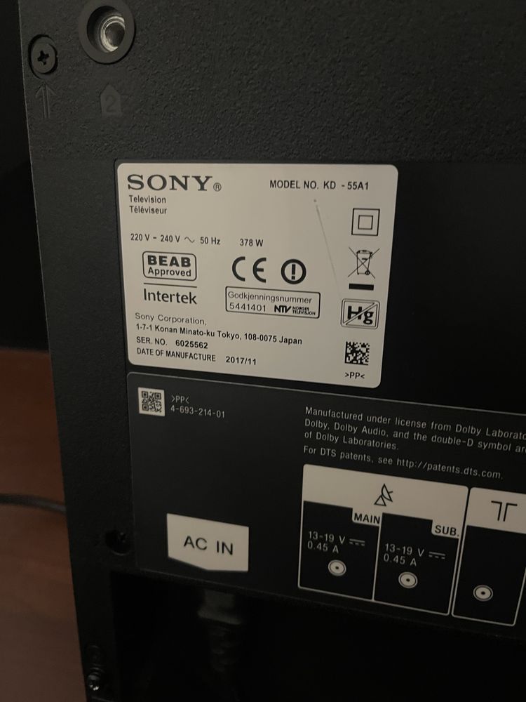 Телевізор smart tv (android) Sony KD-55A1 55.