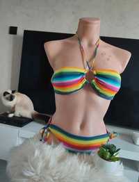 Kolorowy w paski kostium kąpielowy dwuczęściowy bikini
