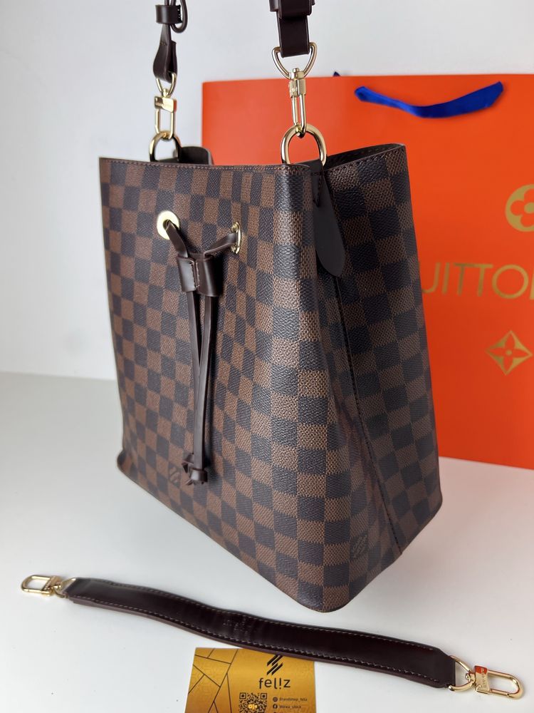 Torebka damska worek Louis Vuitton NeoNoe Damier Ebene LV szachownica