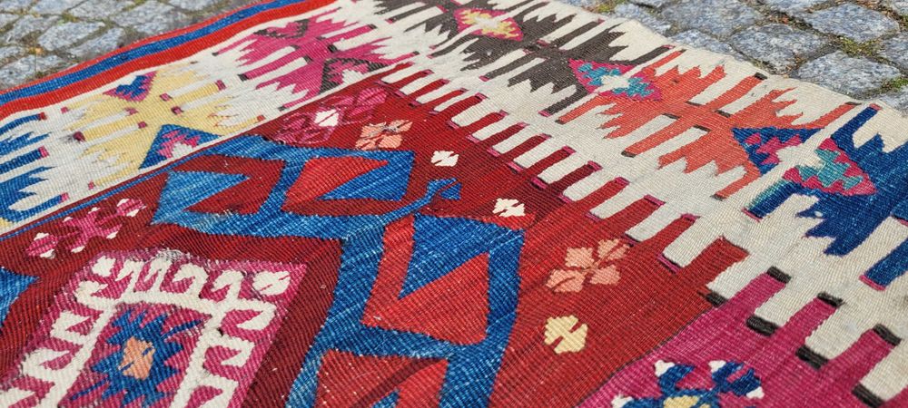 szczegółowy antyczny orientalny r.tkany dywan kilim turcja 85/140cm