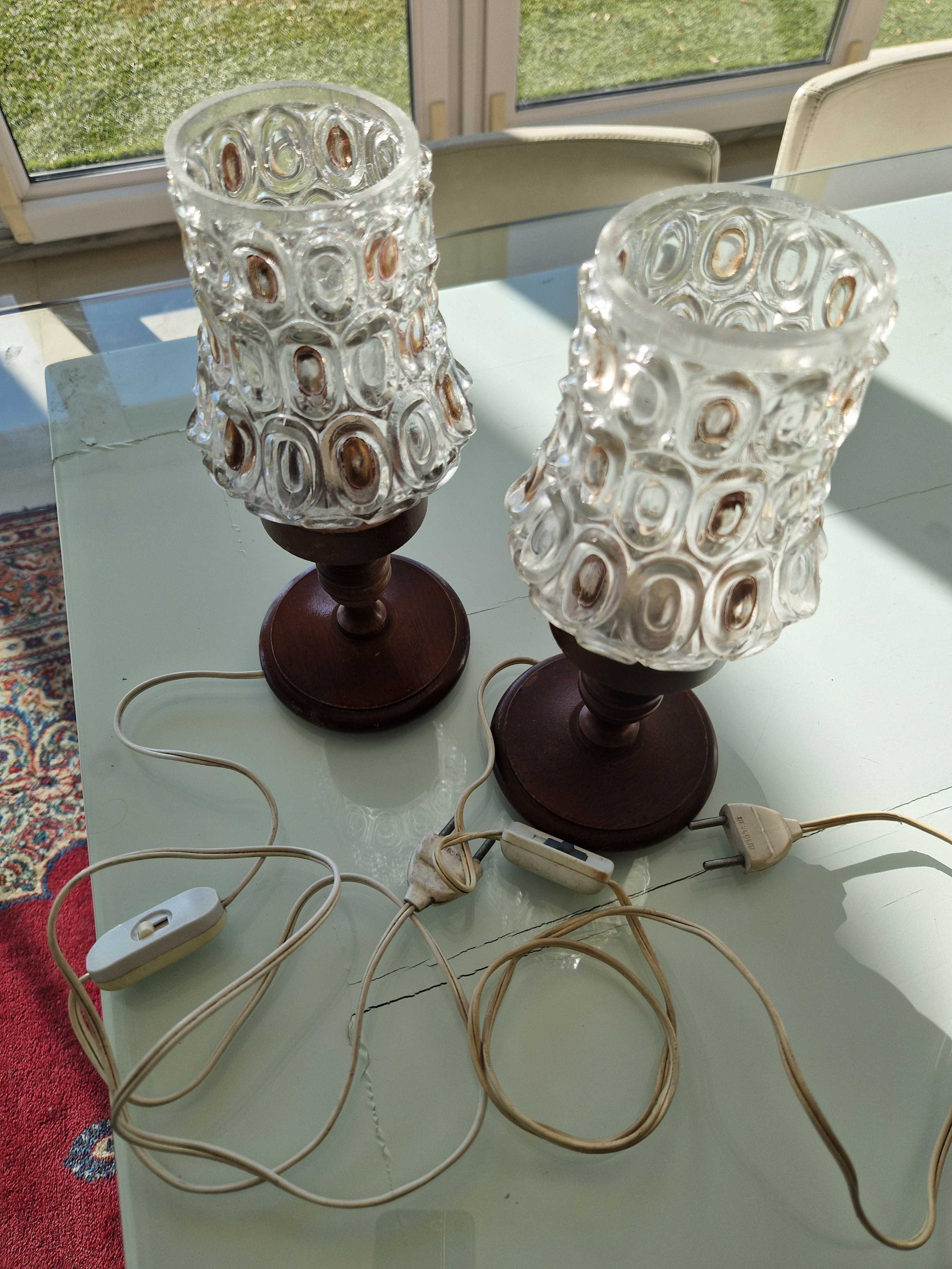 Candeeiros de mesa Vintage vidro com base em madeira