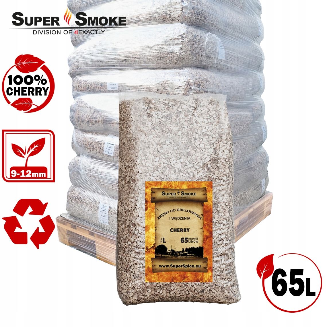 Zrębki Wędzarnicze Super Smoke CHERRY KL-10 (9-12mm) Large 65 Litrów