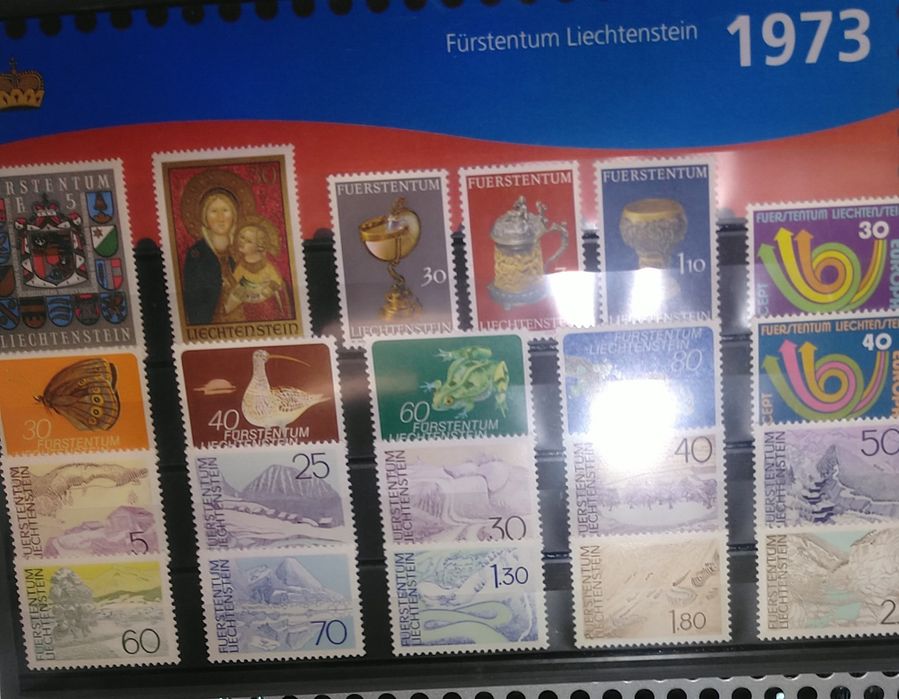 Znaczki z Lichtensteinu 1973 kompletna edycja kolekcjonerska