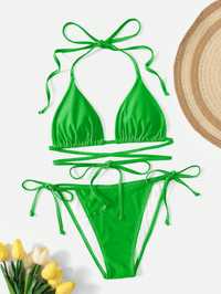Strój Kąpielowy Bikini Wiązane Na Szyi Tanga Zielone Shein Xs 34