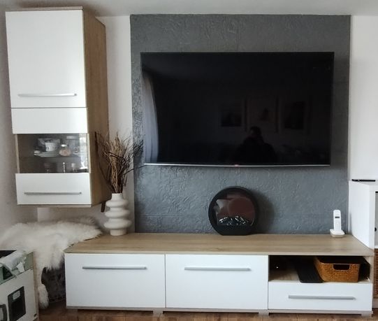 Zestaw szafka RTV i Witryna kolor dąb Sonoma fronty biały mat