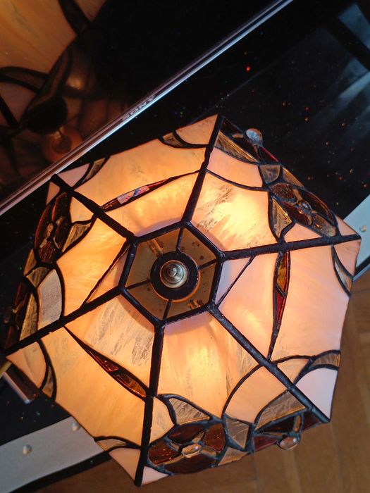 Lampa ,, Tiffany " witraż , sześciobok - klosz