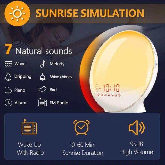 Budzik do sypialni lampa sunrise led radio