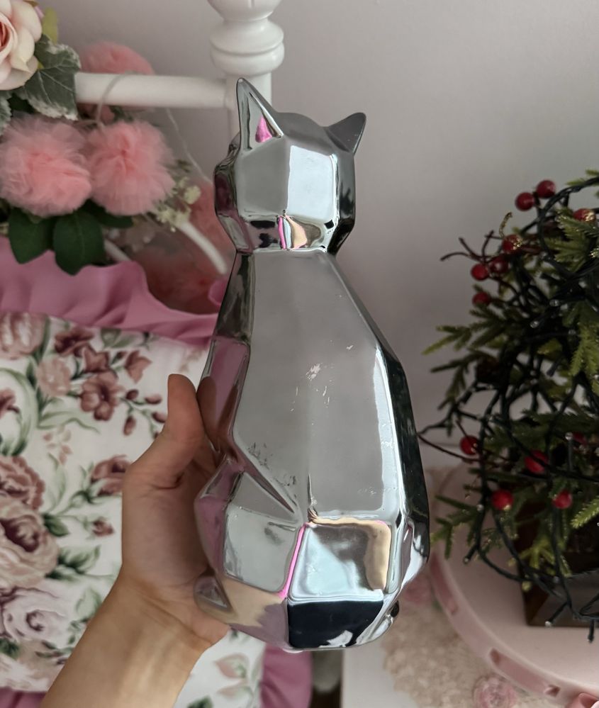 Figurka Home&you kot srebrny kolor