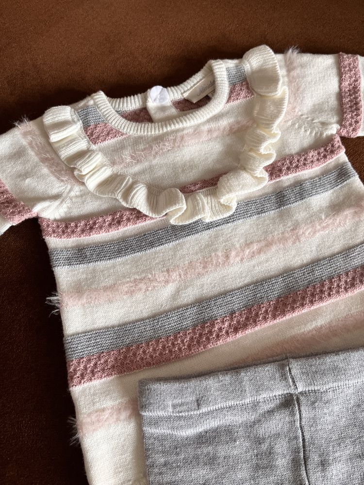 Ciepły komplet dla niemowlaka sweterek i spodenki