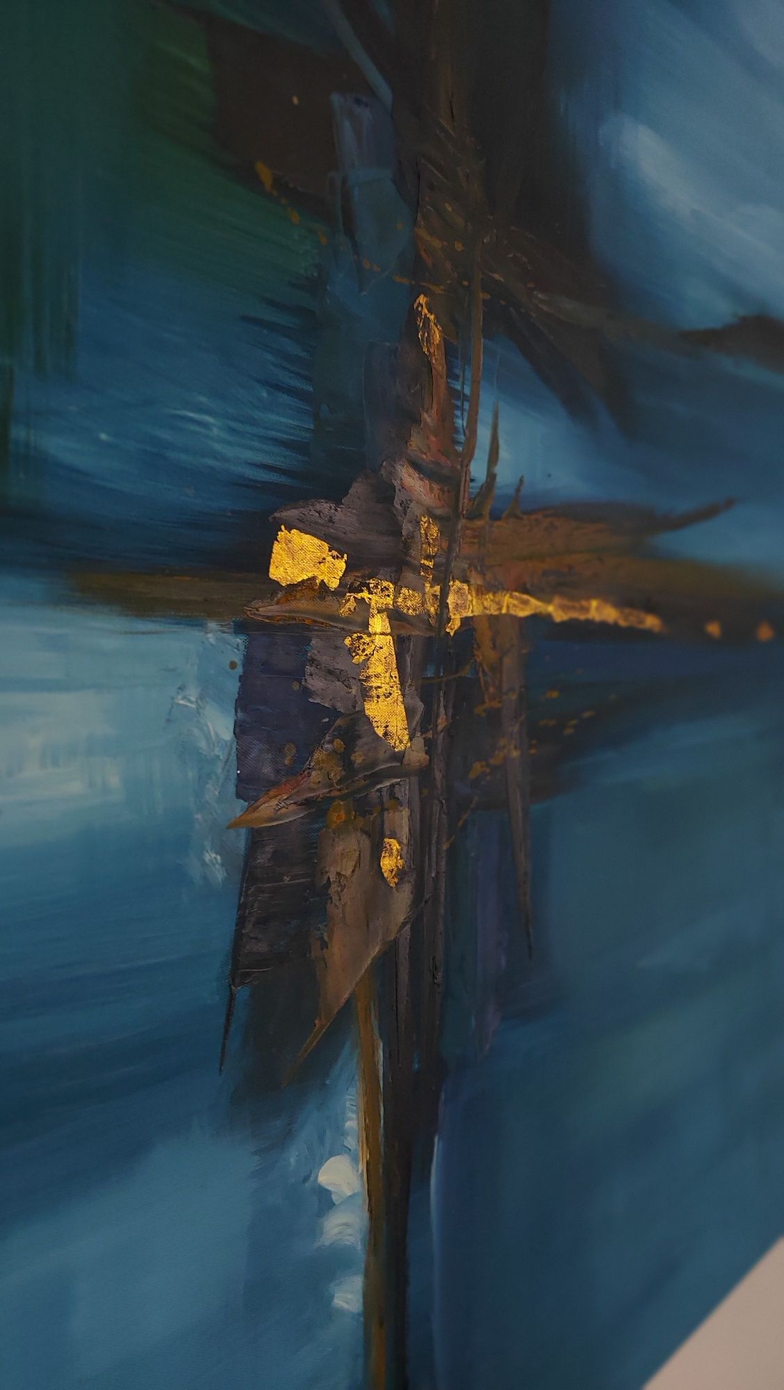 Nowoczesny obraz abstrakcyjny | 100 × 100 cm | Ręcznie malowany | Złoc