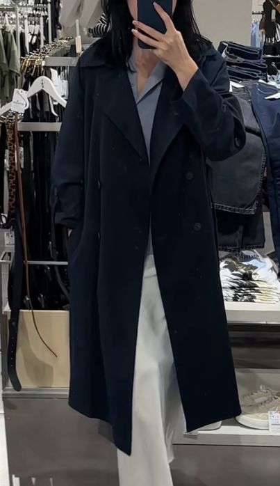 Тренч темно-синій Stradivarius