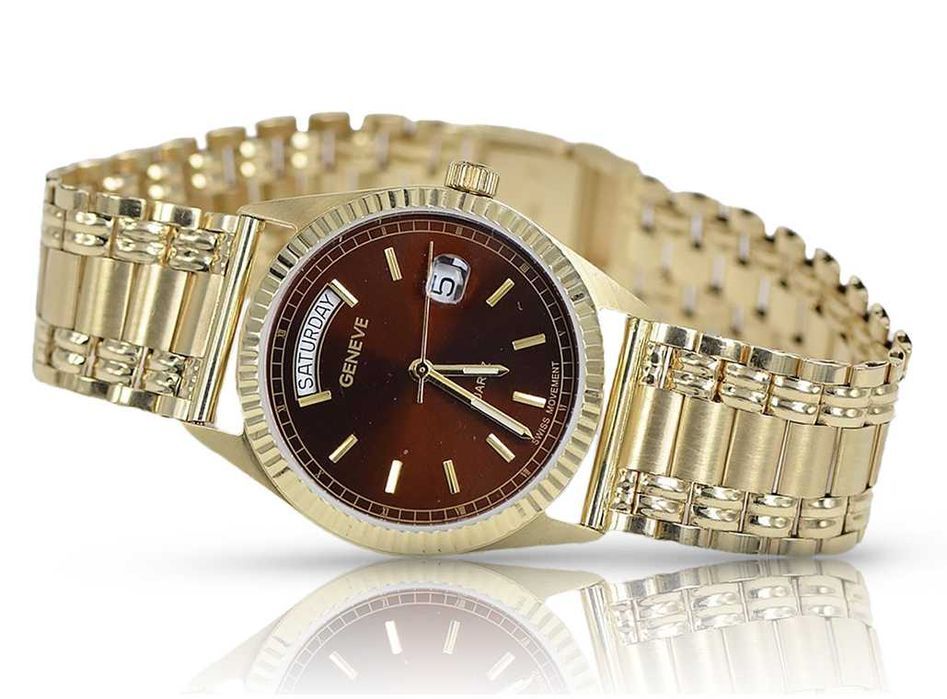 Złoty zegarek z bransoletą męski 14k włoski Geneve