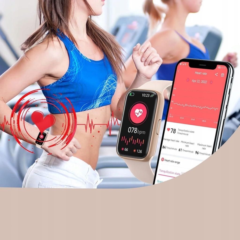 Smartwatch Fitness Bingofit 1,47", Piaskowy róż