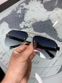 Мужские солнцезащитные очки LOUIS VUITTON черные с золотом Луи Витон
