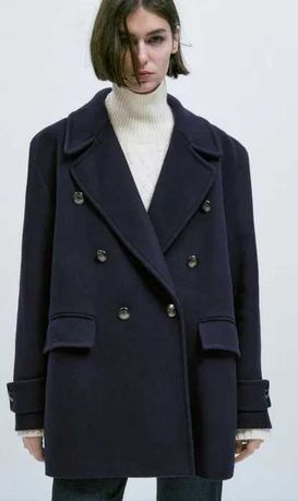 Пальто Massimo Dutti Navy Blue coat with metal buttons