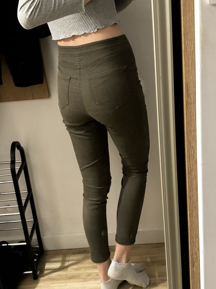 Oliwkowe spodnie długie rurki jeansy s 36