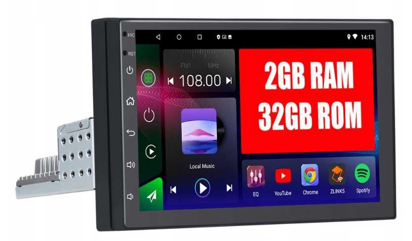 NOWE radio samochodowe 1 DIN 7" ANDROID 14 GPS 2 GB RAM RDS WFI
