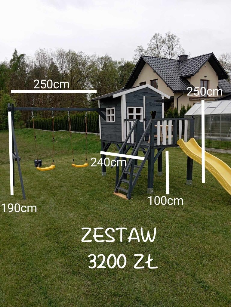 Plac zabaw Domek drewniany dla dzieci Cały zestaw