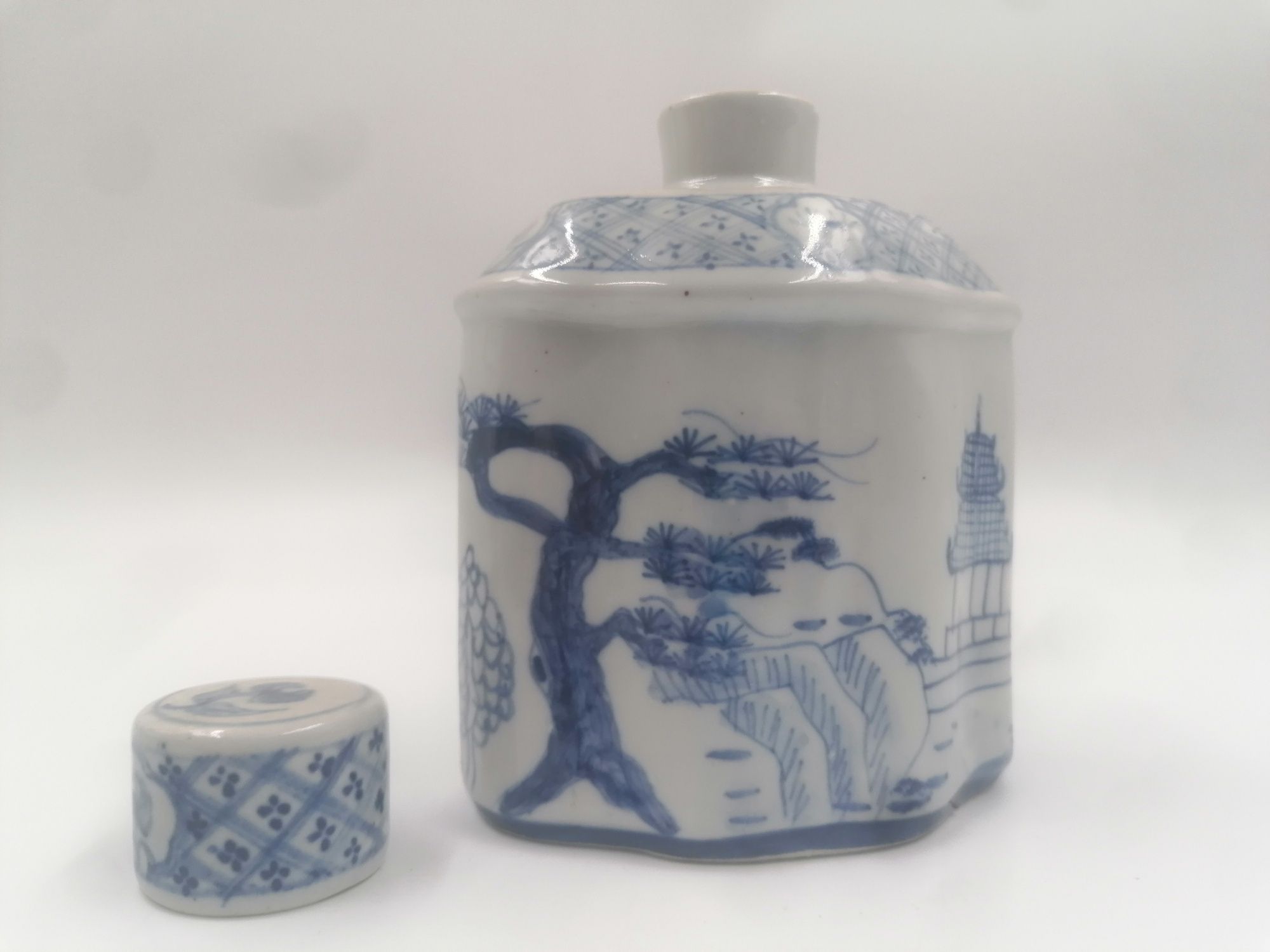 Ładna kobaltowa porcelanowa ręcznie malowana buteleczka