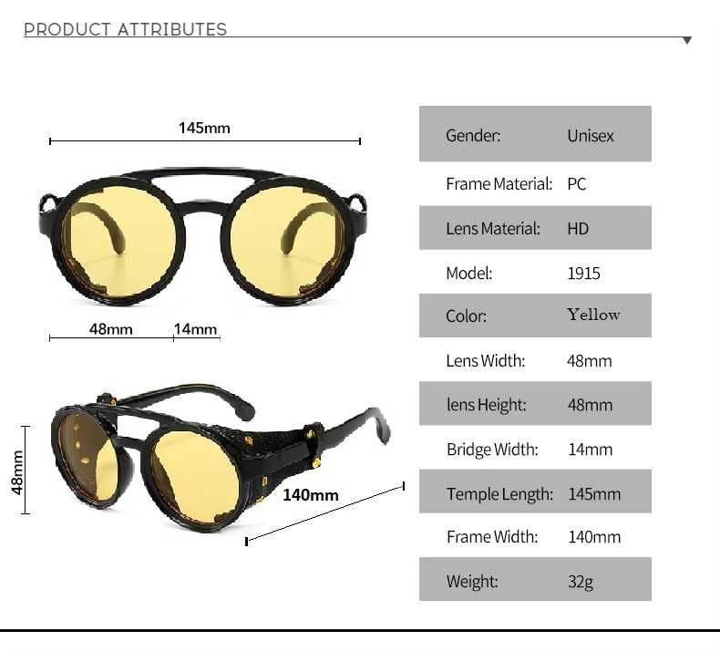 Cool&Ku Retro okulary przeciwsłoneczne Steampunk. Yellow.