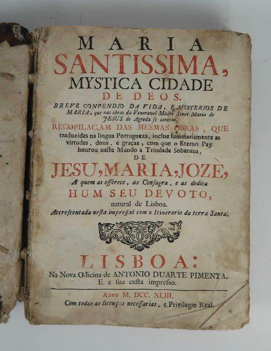 Livro Séc. XVIII - Maria santíssima, mystica cidade de Deos - 1743