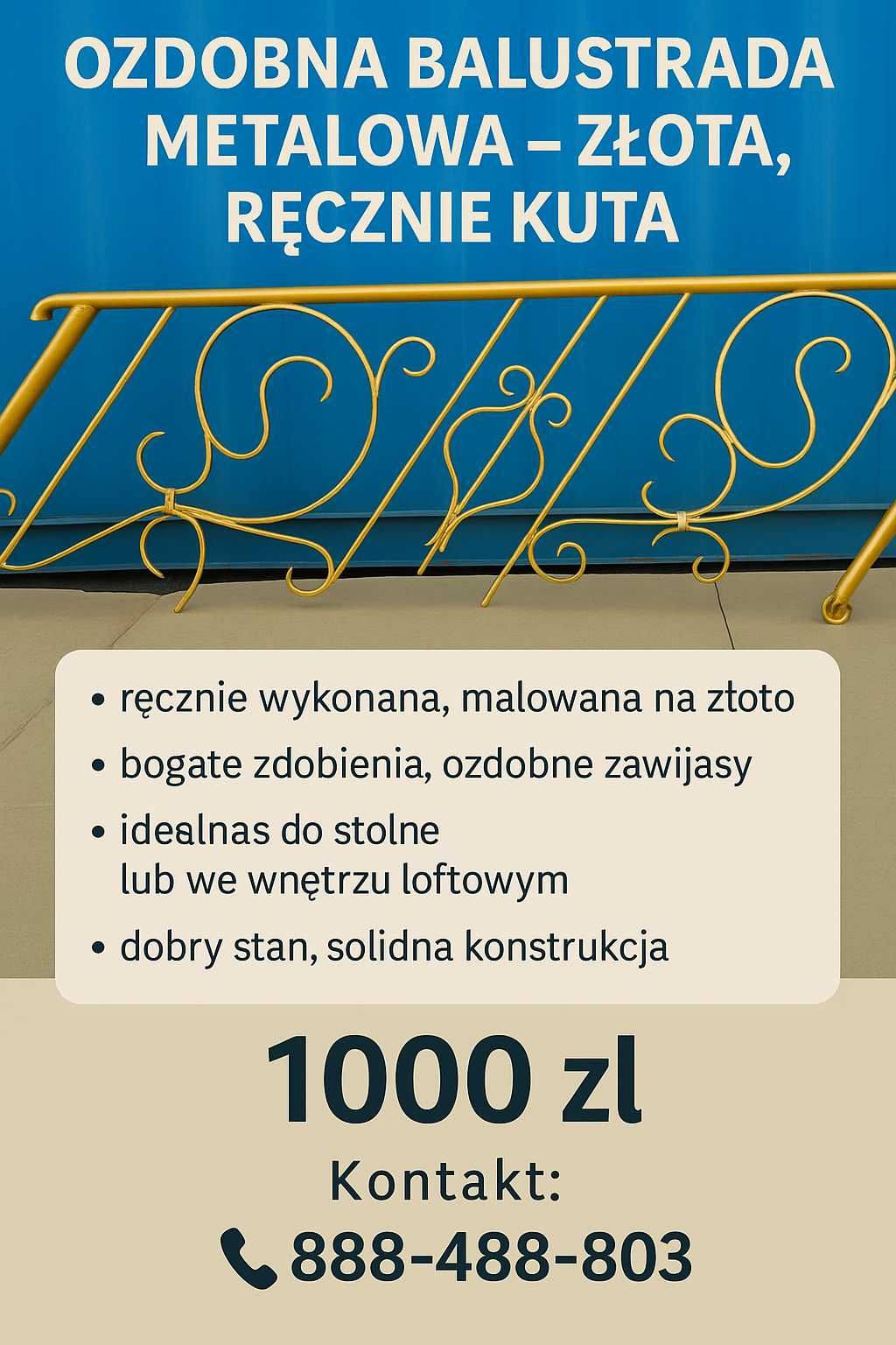Ozdobne złote balustrady metalowe.