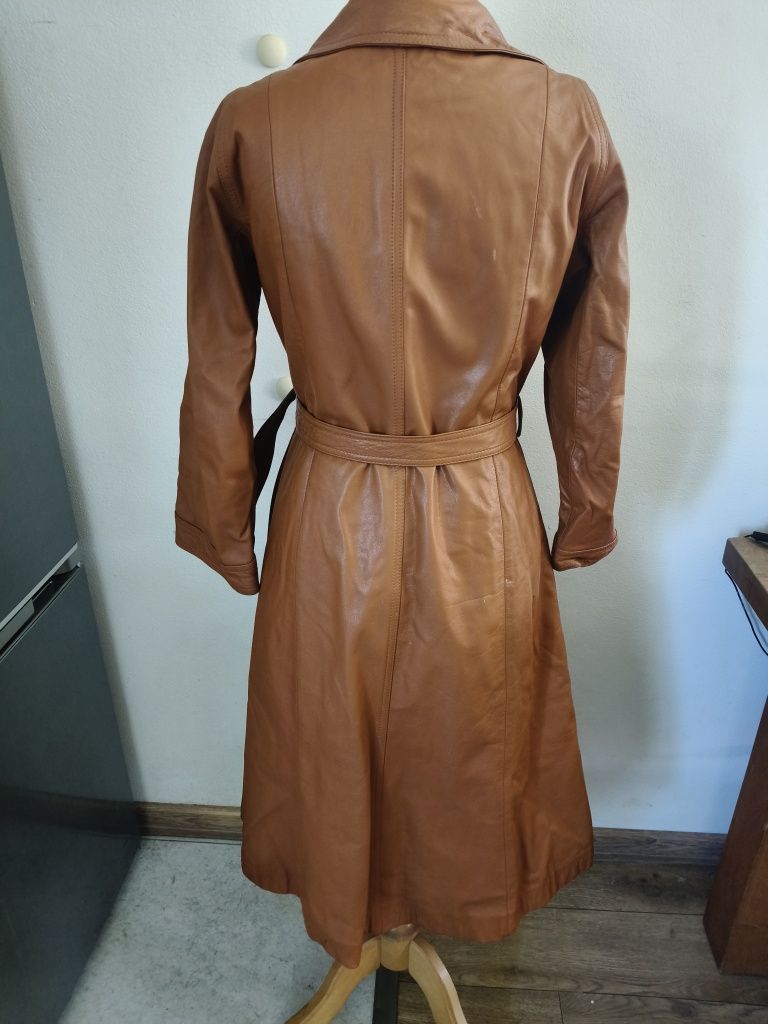 Vintage płaszczyk ze skóry jasny brąz Malungs w w