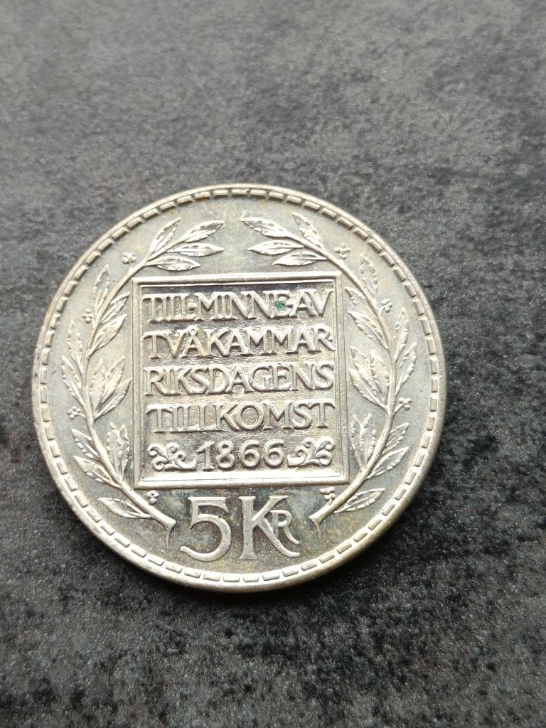 5 koron 1966r. Szwecja srebro Reforma konstytucji piękna