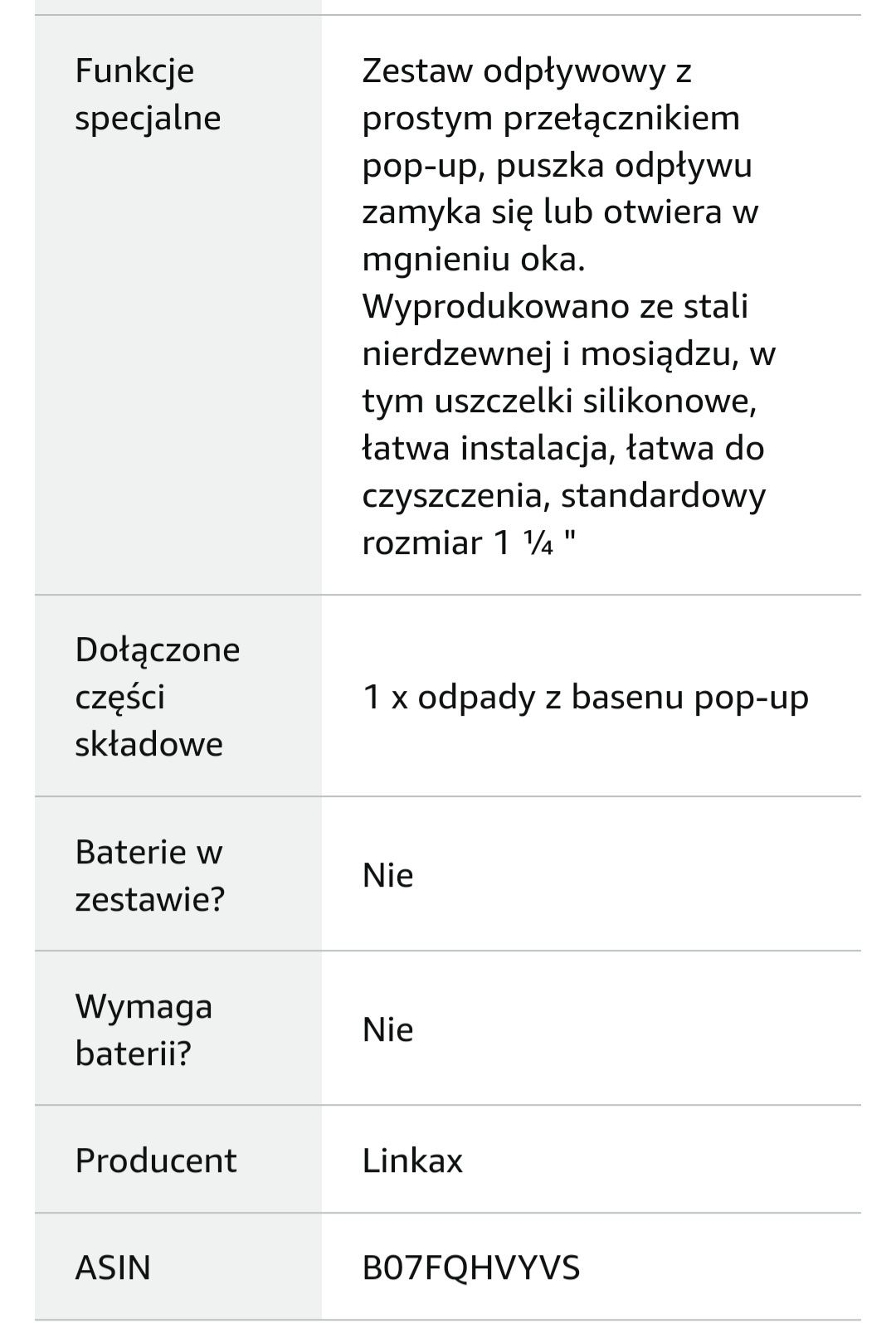 Zestaw odpływowy do umywalki uniwersalny