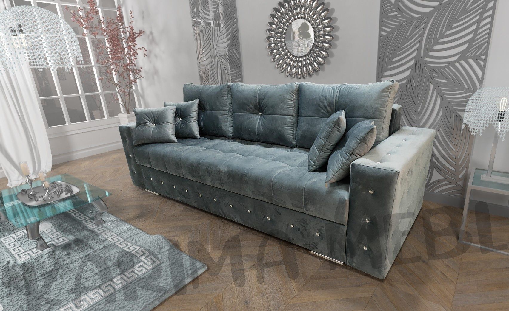 Sofa Samara glamour, sprężyny, welur