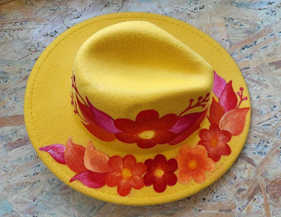 kapelusz jesienny ręcznie malowany handmade