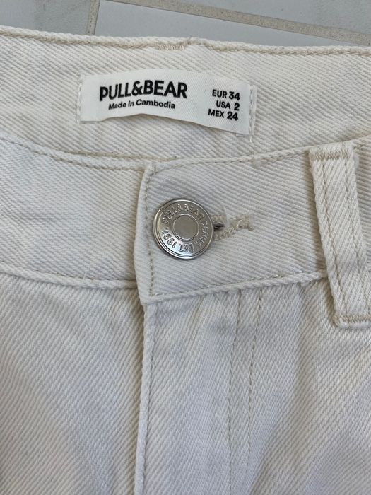 Джинси Pull&Bear 34 молочні світлий беж  mom джинсы короп топ рубчик