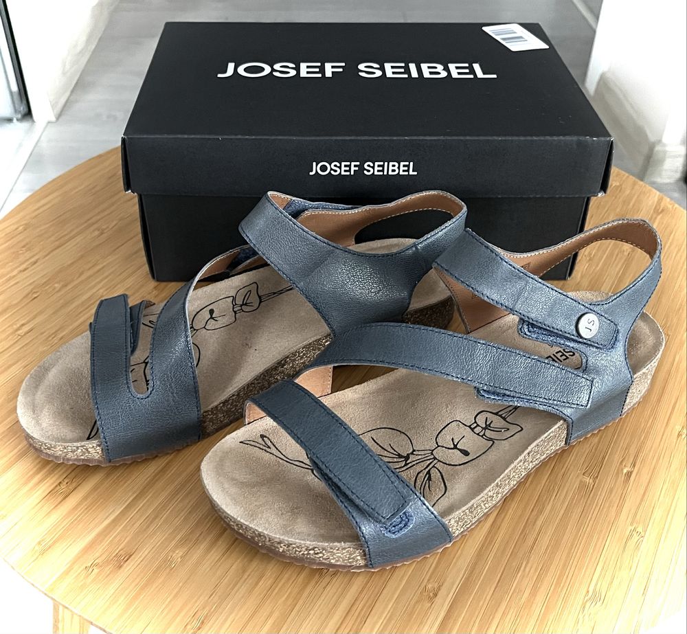 NOWE Josef Seibel Tonga - skórzane sandały 41 - 26 cm niebieski
