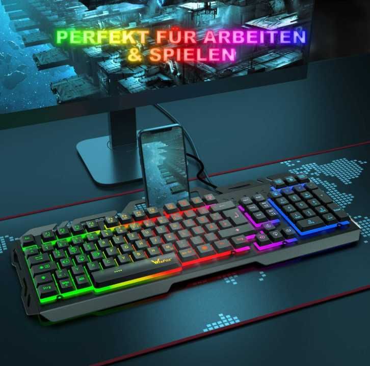 WisFox Klawiatura Mechaniczna LED Anti-ghosting PC podświetlana