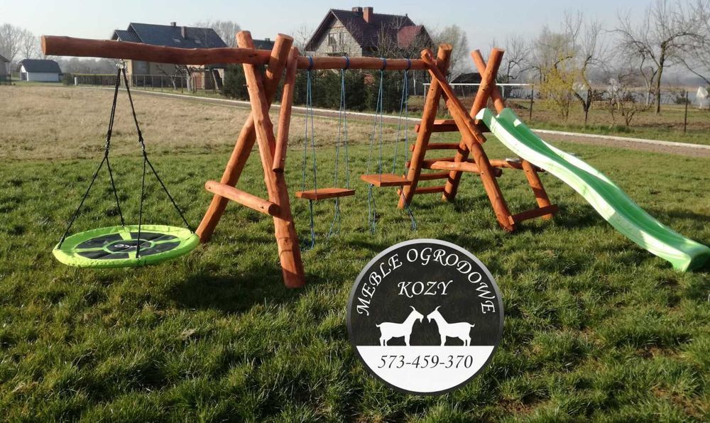 PROMKA! Drewniana huśtawka ogrodowa z grubych bali / Plac zabaw Stelaż