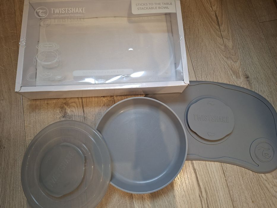 Szara mata twistshake mała z talerzykiem i pokrywką